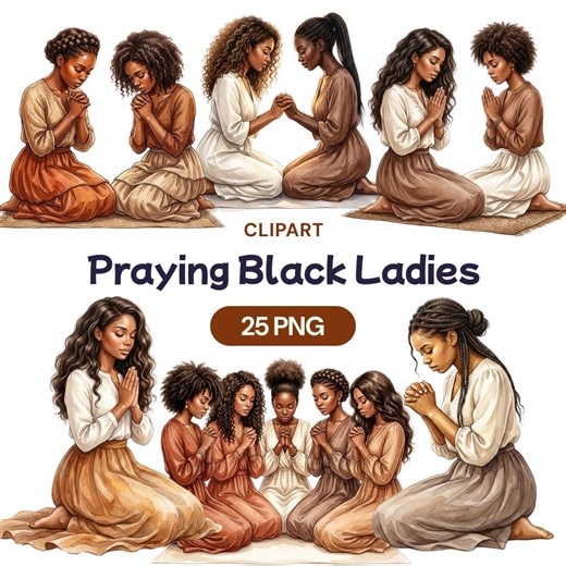 Praying Black Woman Clipart, African American Ladies PNG, Christian Faith Graphic, Religious Female, Church Art, Prayer Group Illustration - Etsy