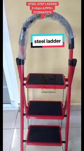STEEL STEP LADDER!! Feature: Folding Ladders Type: Domestic and commercial Ladders Max Loading: 150KGS Color: Red 3 steps=7,000/= 4 steps=8,000/= 5 steps=9,100/= 6 steps=10,999/=