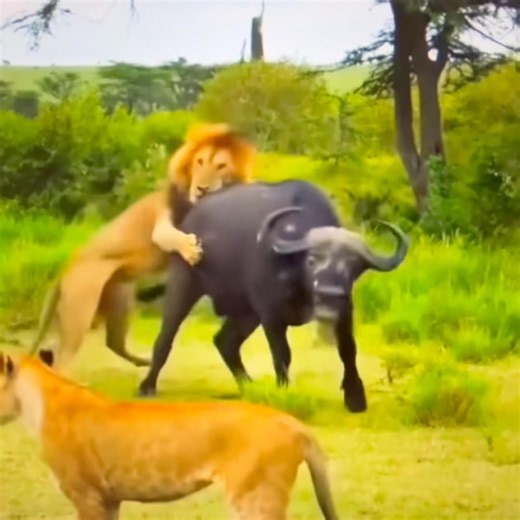 The Incredible battle: Brave Cape Buffalo faces off against two mighty Lions