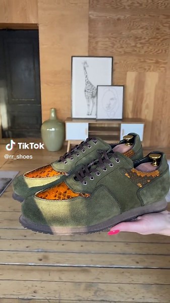 Green Suede Shoes with Python Insole Design