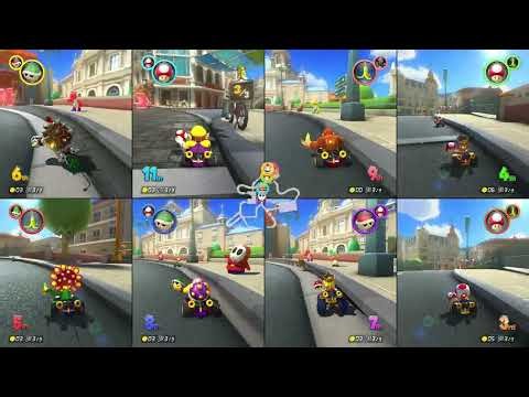 FULL 8-Player Splitscreen Race in Mario Kart 8 Deluxe! | 4.0.0 Update