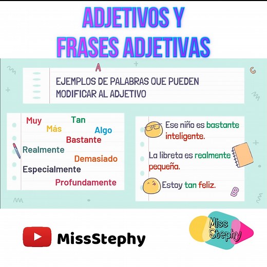 👩🏻‍🏫 ¿Qué son los ADJETIVOS y FRASES ADJETIVAS? 🔴 En este video te explico de manera sencilla qué son los adjetivos y las frases adjetivas y cómo los utilizamos en las oraciones. | Miss Stephy