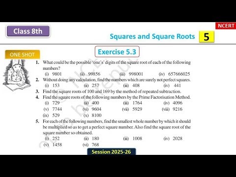 Class 8th maths | chapter 5 Squares and square roots| Exercise 5.3 | Q1 to Q5 |#ncert #class8maths