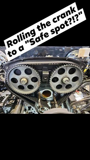 So now that we got to the Timing belt, we rolled the crank to align the timing marks on the cam sprockets and the crank sprocket. This is TDC compression/power for cylinder #1. At the time I wasn't sure if this engine was an interference or free running engine (Service information says it is btw). What that means is that cylinders 1&4 are at TDC, top dead center, and cylinders 2&3 are at BDC, bottom dead center. So because I wasn't sure I decided to play it safe and roll the cranka a little bit 
