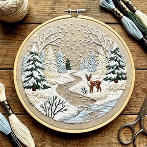 Winter Woodland Hand Embroidery Pattern | Snowy Forest Scene | Beginner Friendly PDF Design - Etsy