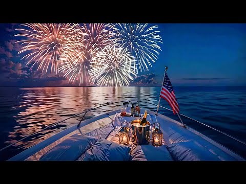 🇺🇸 4th of July Ambience with Distant Fireworks, Summer Night Ocean Breeze & Relaxing Music | 4K