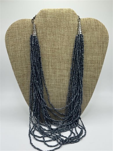 Vintage Multi Strand Seed Bead Necklace, Dark Gray Fringe Statement Jewelry - Etsy