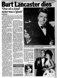 Burt Lancaster, a Hollywood star, dies at 80 after heart attack in 1994