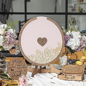 Wedding Guest Book Alternative | Guest Book Frame | Circle Frame Guest Book | Drop Top Frame from 200 Hearts | Wooden Drop Box | Rustic Wedding Decor | Customize Central Part