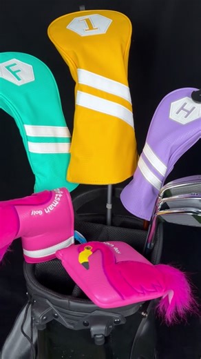 Colorful strips style flamingo golf headcovers! #golf #golfheadcover #golfgift #golfaccessories #golftiktok #ceasargolf #golfstyle #flamingo #oem