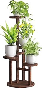 Bamworld Plant Stand Indoor Plant Shelf 4 Tier Wood Plant Stands for Multiple Plants, Tall Corner Plant Stand for Outdoor Round Flower Stand Plant Holder for Living Room Patio Garden Balcony