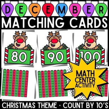 Christmas Reindeer Place Value Matching Cards | Counting by Tens to 100 (K–1)