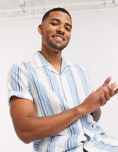 ASOS DESIGN regular revere shirt in retro linen stripe | ASOS