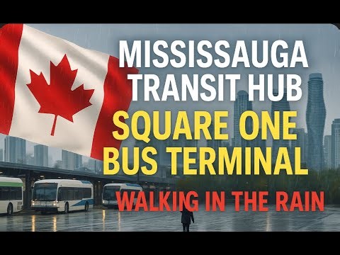 Walking in the Rain at Mississauga Transit Hub | Square One Bus Terminal Tour