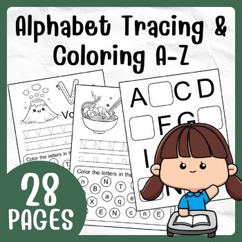 Alphabet Tracing & Coloring A–Z | Learn Letters with Cute Animals | 28 Pages
