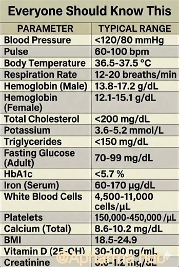 Health basics everyone should knowNormal ranges = healthy lifeYour body, your numbersCheck values,