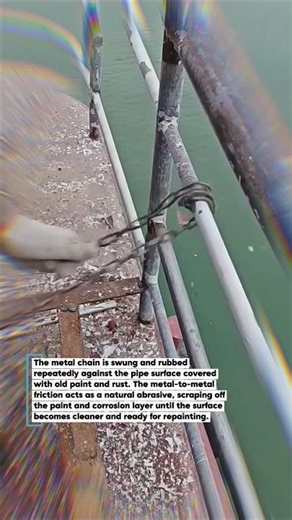Cleaning Paint and Rust with a Chain on Metal Pipe
