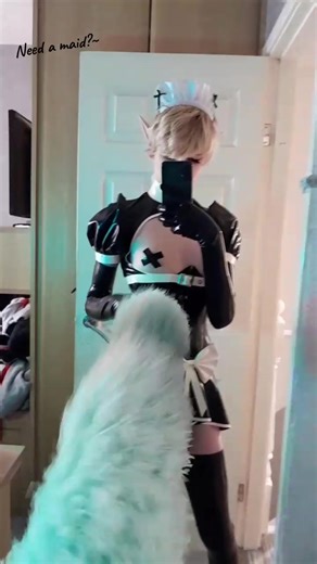 Latex Maid Cosplay - Femboy in Rubber Catsuit