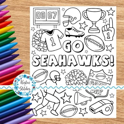Go Seahawks! Football Team Coloring Page, Printable 8.5x11 PDF PNG, Digital Download, Cheer Cheerleader Paper Crafts, Game Day Activities - Etsy Australia