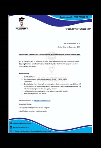 #Free Electrical Trade test under Artisan Recognition of Prior Learning (ARPL) #tradetestpreparations #tradetest #ARPL ##electrician