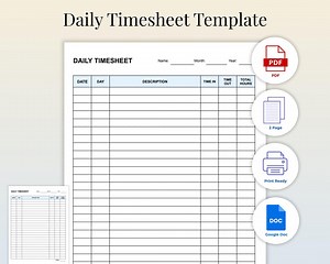 Daily Timesheet A4 | Printable & Editable Google Docs Time Log Sheet | Employee Work Hours Tracker PDF | Timesheet Template - Etsy Australia