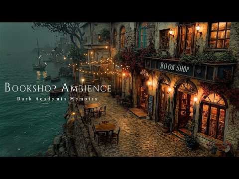 Accident Seaside Bookshop Cafe Ambience 🌧️ Dark Academia Piano with Rain, Ocean Waves