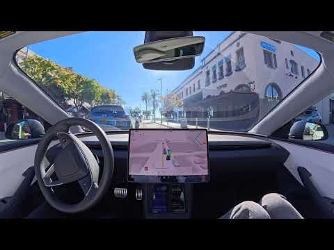 Tesla Self-Driving 14.1.2 drives from Third Street Promenade Garage to Montana Ave on its own