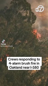 38K views · 550 reactions | Evacuations were ordered for a 4-alarm brush fire in Oakland that broke out near I-580 Friday. Video captured by SKY7 shows how dangerously close the fire is burning to homes. Multiple fire agencies are on the scene. Get the latest here: https://abc7ne.ws/407hCzB | ABC7 News | Facebook