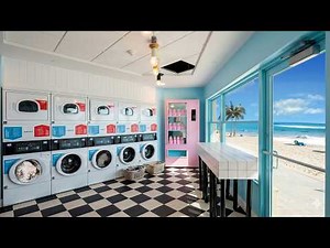Relaxing Beach Laundromat Summer Vibes 🌴 Ocean Waves & Calm Sounds