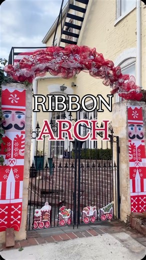 Heather Holman on Instagram: "💝🎁 RIBBON ARCH 🎁💝 Gave leftover chicken wire a new life as a gorgeous ribbon arch for our gate - big impact without breaking the bank! #christmasdiy #dollartreecrafts #diychristmasdecor"