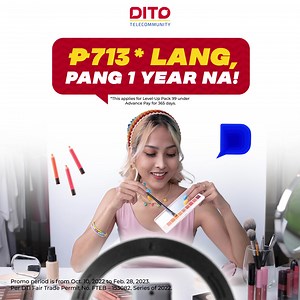 Be the next viral sensation DITO! ✨ Get up to 120GB BONUS DATA when you subscribe to any DITO Level-Up Pack and enroll with DITO Advance Pay! Enjoy 1-year mobile subscription for as low as P713! Don't miss out! Subscribe via the DITO APP now: app.dito.ph/BuyPromo #TodoNaDITO #DITOAdvancePay #DITOLevelUpPacks #DITOtelecommunity | DITO Telecommunity