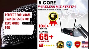 5 Core Professional Wireless Microphone System Portable • VHF Fixed Frequency • 200FT Range • 2 Handheld Mics for Meeting Conference Singing Home Karaoke DJ Wedding Church WM 5CPGVX
