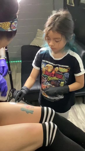 Its just the beginning for 8 year old Athena Lynn!! Tattooing is one of her many forms of art. Shes coming for her seat in industry! #tinytattooartist #kidtattooing #athenalynnink #tattoos #tattoo #ink #ringpoptattoo