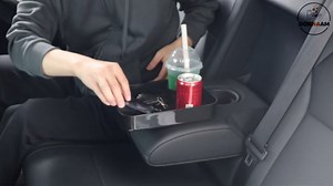 Car Seat Snack Tray for Toddlers - 3 Inch Cup Holder Fits Most Sippy Cups & Straw Bottles with Dip Well, Mess-Free Square Kids Travel Tray Road Trip Essentials, Black