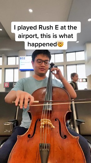 Playing Rush E at an airport while waiting for a flight #cello #cellotok #rushe #classicalmusic #airport