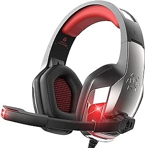 Hunterspider Gaming Headset Headphones for PS4 PS5 Switch Xbox One PC with Microphone, Noise Reduction 7.1 Surround Sound & LED Light (Red)
