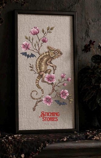 Chameleon Magnolia Cross Stitch Pattern, Gothic Botanical Embroidery PDF, Reptile Needlepoint Wall Art - Etsy