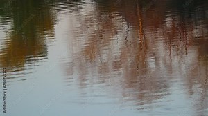 glare and reflections on the water. the sky is reflected in the water. Background of waves, reflections, refractions and abstract diffractions, in the blue, clean and crystalline water. trees are refl