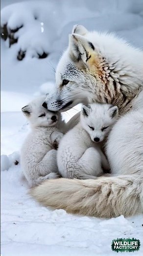 Heartwarming Moments Of Snow White Arctic Fox Cuddling With Her Babies In Winter Wonderland #fox