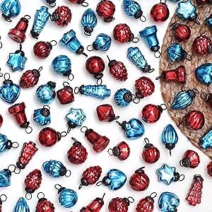 IndianShelf 200 Pieces Red & Turquoise Glass Vintage Christmas Ornaments Mini Bulk Decorative Ornaments for Halloween, Christmas Tree, New Year, Valentine Day, Holidays, Event & Wedding(25 * 8 Boxes)