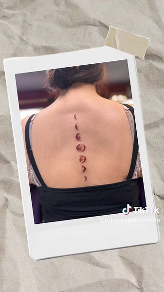 There’s something about brown ink that just sits differently on the skin—like it was always meant to be there. This set of moon phases flowing down her spine leans into that softness. It complements her natural tones instead of competing with them, letting the design settle in with a more lived-in, almost timeless feel. It’s still a statement… just a quieter one. If you’ve been drawn to something softer, more natural, or a little different from traditional blackwork, I’d love to explore that wit