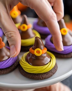 15K views · 44 reactions | These Witch Hat Cookies are spooky-sweet perfection!  Crunchy cookies, creamy chocolate, and a touch of Halloween magic in every bite ️ .............. Full Recipe in Coʍmеոτ  | Recipes with Me | Facebook