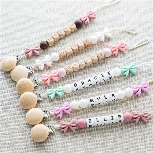Custom Pacifier Clip Baby Girl Bow Paci Clip for Newborn | Infant Binky Holder | Baby Shower Gift - Etsy