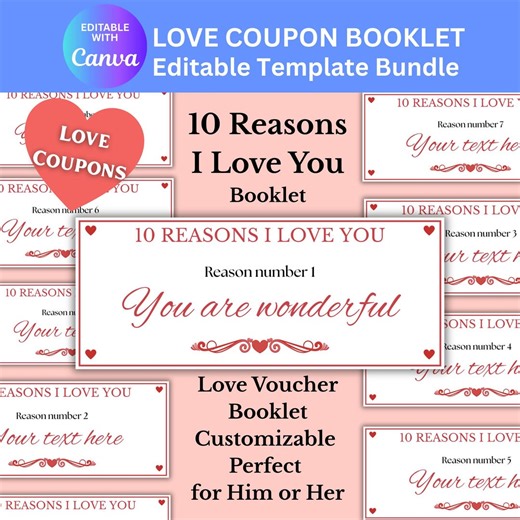Coupon Book Boyfriend, Editable Template, 10 Reasons I Love You Book, Love Coupon Booklet, Romance Coupon, Instant Download - Etsy