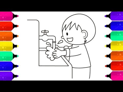 تلوين رسمة طفل يغسل يديه💧Coloring a child washes his hands