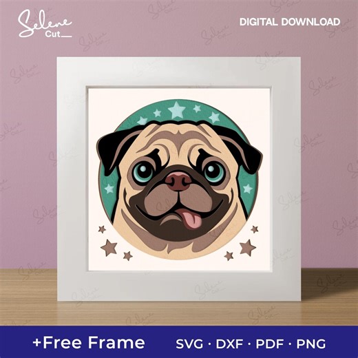 Pug Dog Shadow Box, Layered Paper Cut Lightbox, SVG Laser Cut Template - Etsy