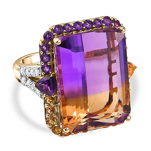 9K Yellow Gold AAA Ametrine, Citrine, Moissanite & African Amethyst Ring 22.46 Ct. - 7891934 - TJC