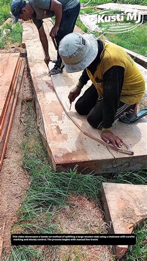 Precision Wood Slab Splitting with Chainsaw | Manual Technique for Straight Cuts.