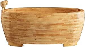 Premium Oaken Wood Soaking Tub – Thickened Bathtub with Heater, Full Body Bath Barrel, Home Spa Experience Japanese Soaking Tub (‎Natural Wood, 55.11 in)