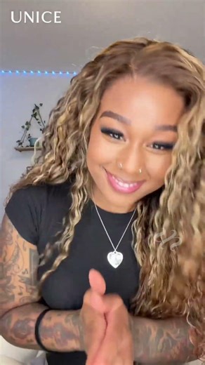 Bye Bye Slip™ Lace Bronde Color With Honey Blonde Highlights Water Wave Glueless Drawstring Wig